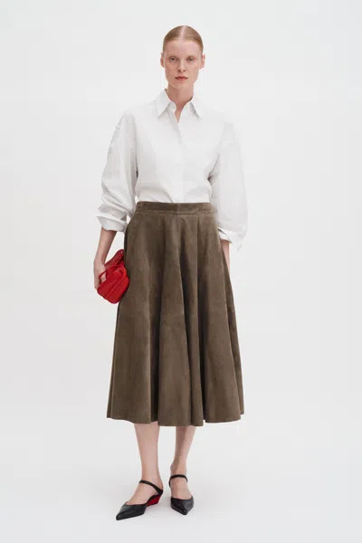 Filippa K Suede Flared Skirt In Green