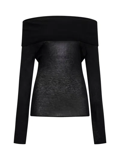 Filippa K Off Shoulder Sheer Knit Long Sleeve Top In Black