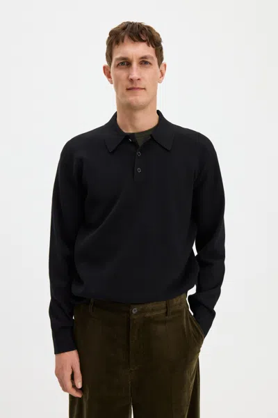 Filippa K Textured Knit Polo Shirt In Black