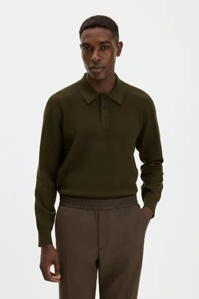 Filippa K Textured Knit Polo Shirt In Dark Moss Green