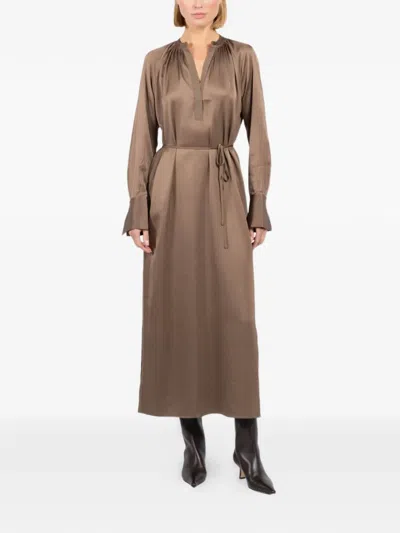 Filippa K Tie-waist V-neck Midi Dress In Brown