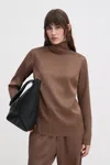 Filippa K Turtleneck Satin Blouse In Brown