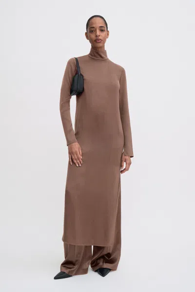 Filippa K Turtleneck Satin Dress In Brown