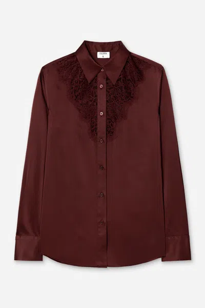 Filippa K V-detail Lace Shirt In Burgundy
