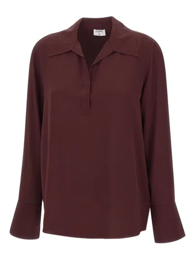 Filippa K V-neck Buttoned-cuff Blouse In Red