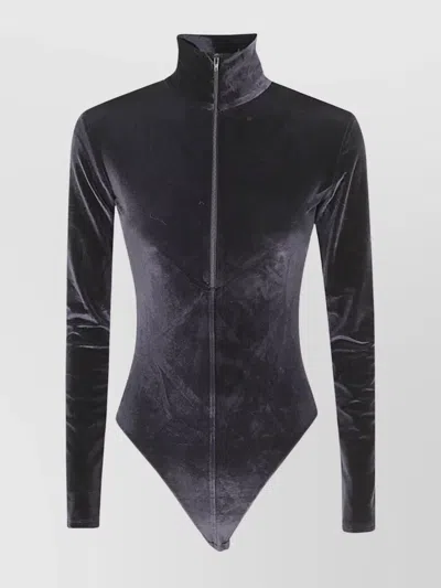 Filippa K Velvet Zip Fitted High Neck Body In Blue