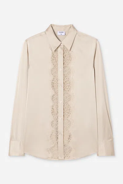 Filippa K Vertical Lace Detail Shirt In Sand