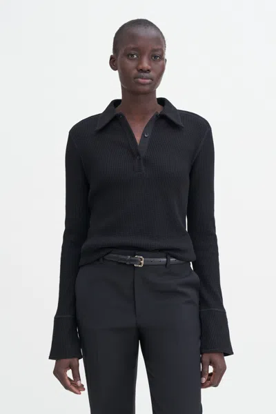 Filippa K Waffle Polo Shirt In Black