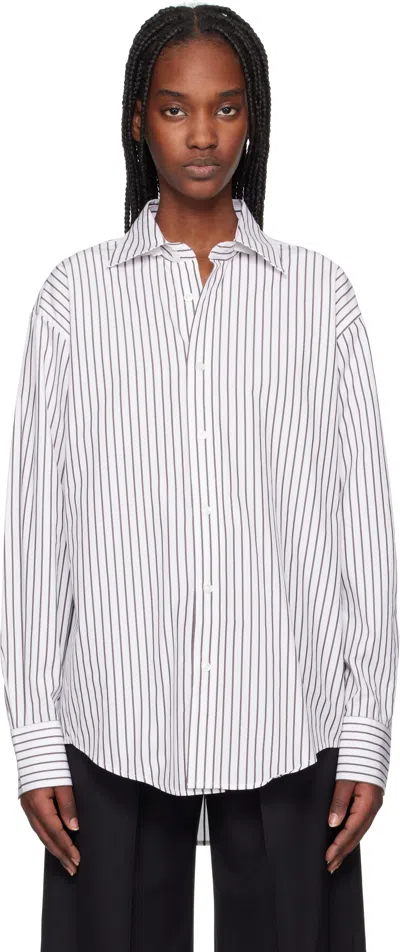 Filippa K White & Brown Classic Stripe Shirt In 0232 Coffee/white