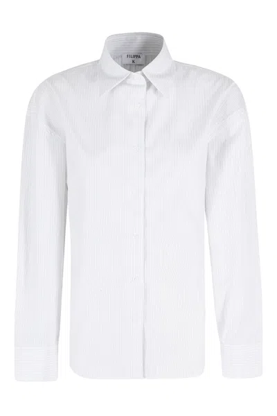 Filippa K White Hourglass Pinstripe Black-striped Cotton Shirt