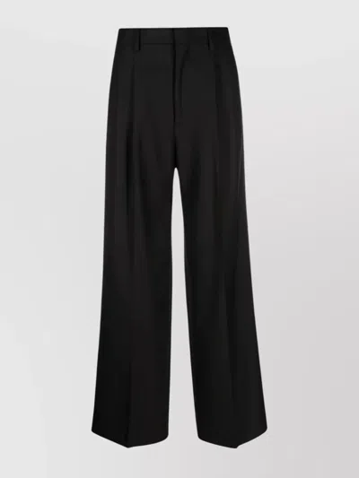 Filippa K Wide Leg Wool Trousers With Pleated Design In Black