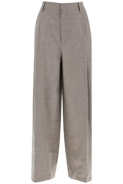 Filippa K Wide Pleated Flannel Trousers In Gray