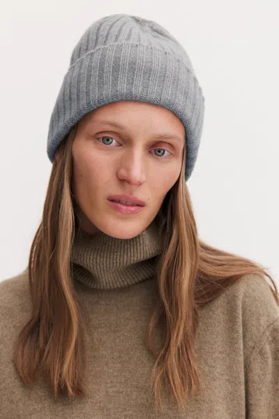 Filippa K - Wool Cashmere Rib Hat - Dame - Grey Melange - One-s