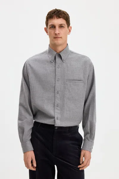 Filippa K Zack Flannel Shirt In Medium Grey Melange