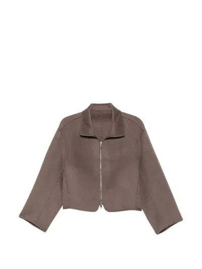 Filippa K Zip-up Wool Cropped Jacket In Brown