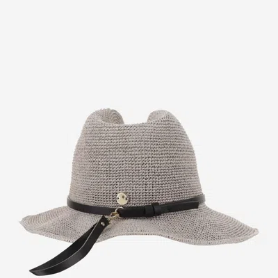 Filippo Catarzi Cat35 Paper Straw With Logo Charm Sun Hat In Gray