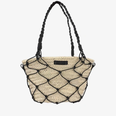 Filippo Catarzi Straw And Cotton Bag With Leather Details In Beige