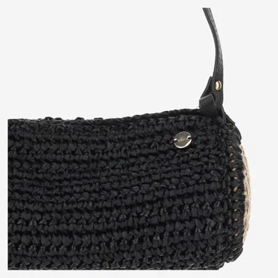 Filippo Catarzi Viscose And Straw Blend Shoulder Bag In Black