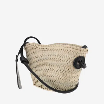 Filippo Catarzi Woven Straw With Leather Logo Shoulder Bag In Beige