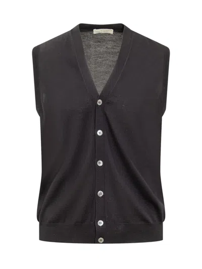 Filippo De Laurentiis 100% Merino Wool Buttoned Gilet In Black
