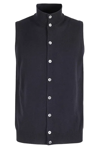 Filippo De Laurentiis Black Gilet With High Collar In Blue