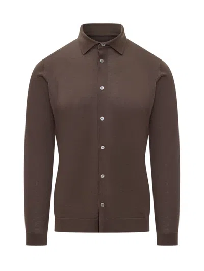 Filippo De Laurentiis Button-fastening Knitted Shirt In Brown