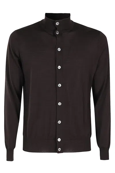 Filippo De Laurentiis Brown Merino High-neck Cardigan In Black