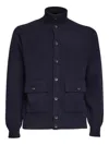 Filippo De Laurentiis Blue Wool Cardigan With Pockets And High Collar In Blue