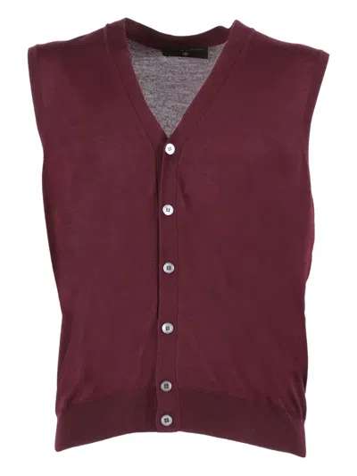 Filippo De Laurentiis Buttoned Merino Vest In Burgundy