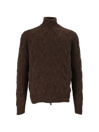 Filippo De Laurentiis Cable-knit Zip-up Cardigan In Brown