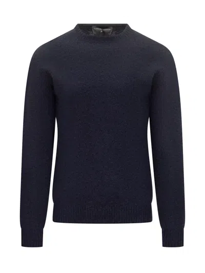 Filippo De Laurentiis Classic Pullover Gironeck In Luxurious Wool In Blue