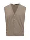 Filippo De Laurentiis Beige Wool Vest With Buttons In Brown