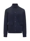 Filippo De Laurentiis Blue Wool Cardigan With Pockets And High Collar In Blue