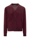Filippo De Laurentiis Bordeaux Wool Cardigan With Pockets In Burgundy
