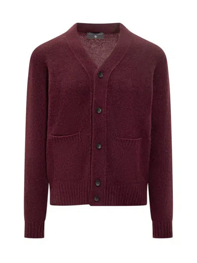 Filippo De Laurentiis Bordeaux Wool Cardigan With Pockets In Burgundy