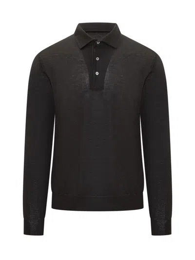Filippo De Laurentiis Long-sleeve Polo Shirt In Black