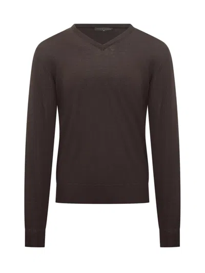 Filippo De Laurentiis Wool V-neck Sweater Brown