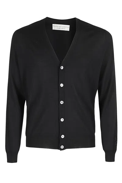 FILIPPO DE LAURENTIIS FITTED BLACK MERINO WOOL CARDIGAN