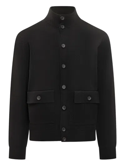 Filippo De Laurentiis Flap-pocket High-neck Cardigan In Black