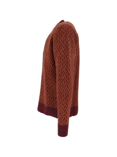 Filippo De Laurentiis Herringbone-pattern Cardigan In Burgundy