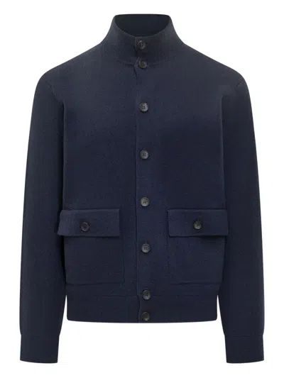 Filippo De Laurentiis High-neck Pocket Cardigan In Blue
