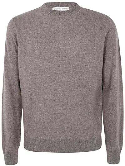 Filippo De Laurentiis Long Sleeves Cashmere Wool Round Neck Sweatshirt In Gray