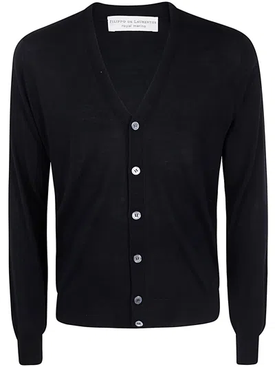 Filippo De Laurentiis Long Sleeves Merinos Cardigan In Black