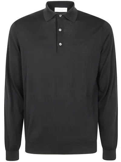 Filippo De Laurentiis Long Sleeves Polo Shirt In Black