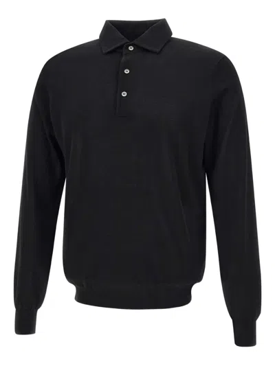 Filippo De Laurentiis Long-sleeves Ribbed Polo Shirt In Black