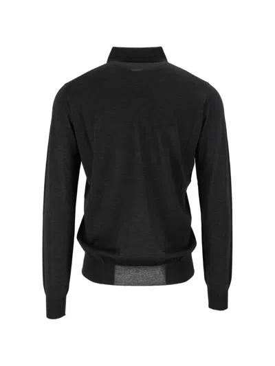 Filippo De Laurentiis Long-sleeve Fine-knit Polo Shirt In Black