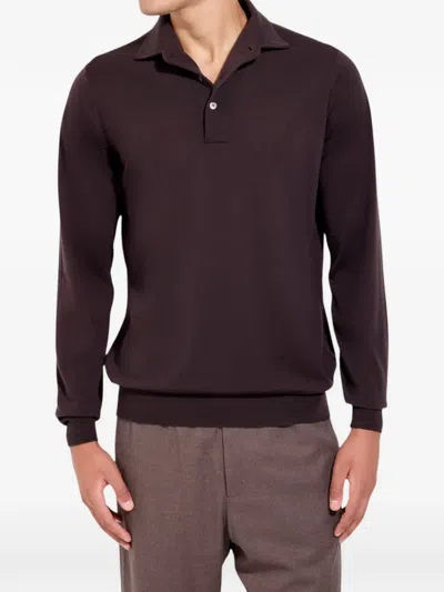Filippo De Laurentiis Long-sleeve Fine-knit Polo Shirt In Purple