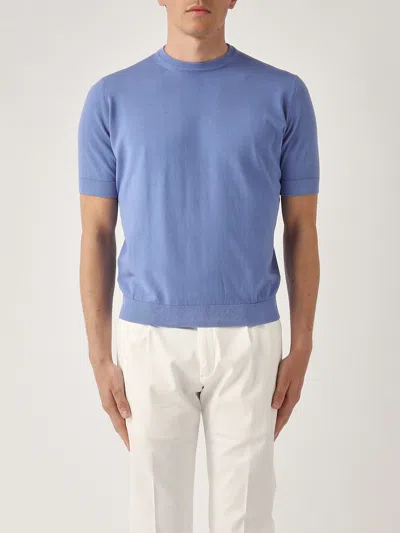 Filippo De Laurentiis Maglia Girocollo M/c In Crepe Cotton Con Balza T-shirt In Blue