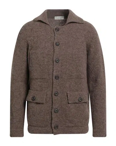 Filippo De Laurentiis Man Cardigan Chocolate Brown Size 42 Alpaca Wool, Wool, Polyamide