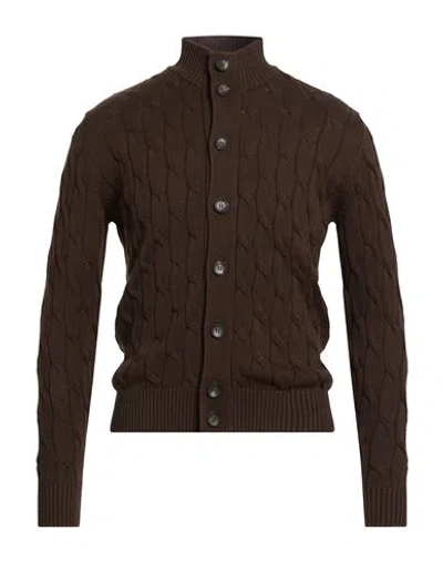 Filippo De Laurentiis Man Cardigan Dark Brown Size 44 Cotton